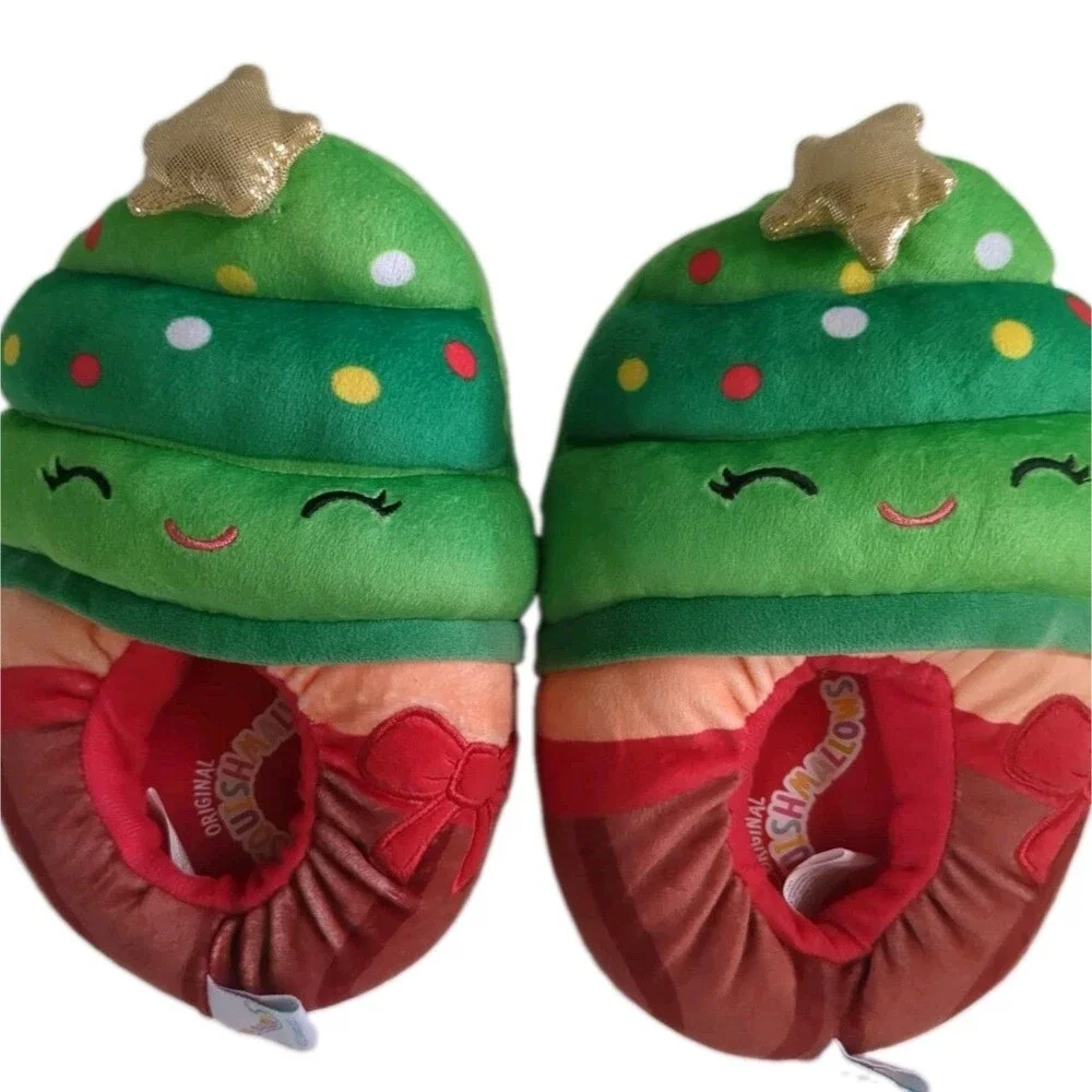 Squishmallows Christmas Tree Plush Slippers Green Kids Size 13 Holiday Youth
